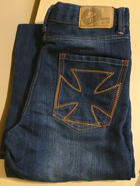 Hollwood jeans boy's size dark blue Maltese cross slim straight skater sk8 Y2K